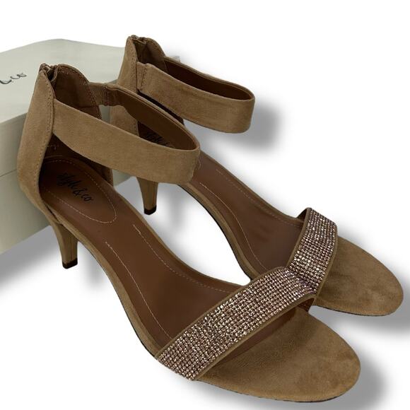 NEW Style & Co Tan Rhinestone Ankle Strap Heels Size 10 Neutral Sparkle Formal - Picture 2 of 12
